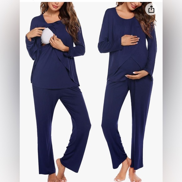 Ekouaer Maternity Nursing Pajama Set Long Sleeve Top & Pants with Pockets NWT - Picture 1 of 7